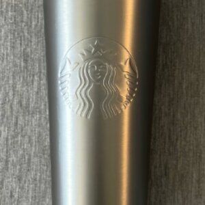 Starbucks Silver Metallic & Black Stainless Steel Venti Cup